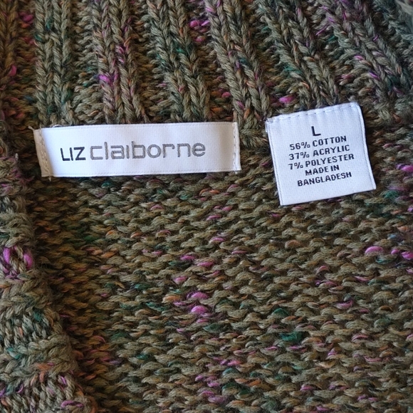 Liz Claiborne Women's L  Brown Pink and Green Speckled  V-neck Sweater - Picture 2 of 9